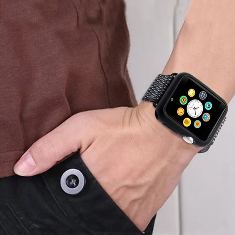 Кожаный ремешок для часов с защитный чехол Apple watch 3 2 1 Универсальный браслет 42 мм 38