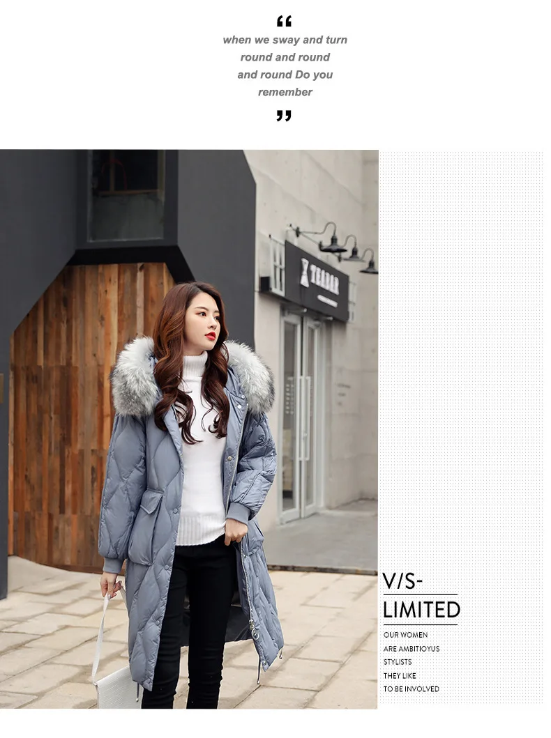 New Style down Jacket WOMEN'S Dress Fashion Winter Fashion Korean-style Mid-length White Duck down over-the-Knee Loose-Fit
