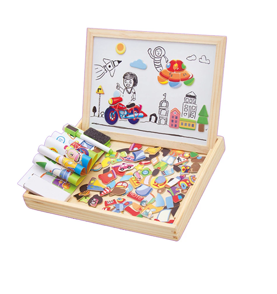 100 + шт животное деревянное Игрушки магнитная головоломка мольберт доска 3D головоломка игрушечная коробка с доской дети рисованная ранняя