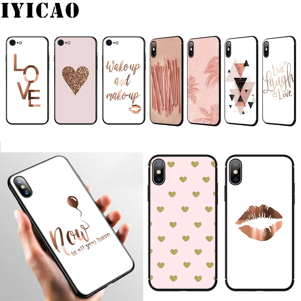 Мягкий силиконовый чехол IYICAO Love Heart Gold Rose для iPhone 11 Pro Max XR X XS 6 6S 7 8 Plus 5 5S SE |
