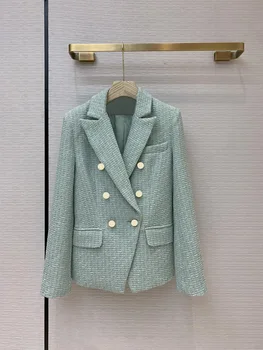 

Luxury Brand Blazer Coat 2020 Autumn Women New Temperament Fashion Style Three-dimensional Woven Coarse Double-breasted Blazer