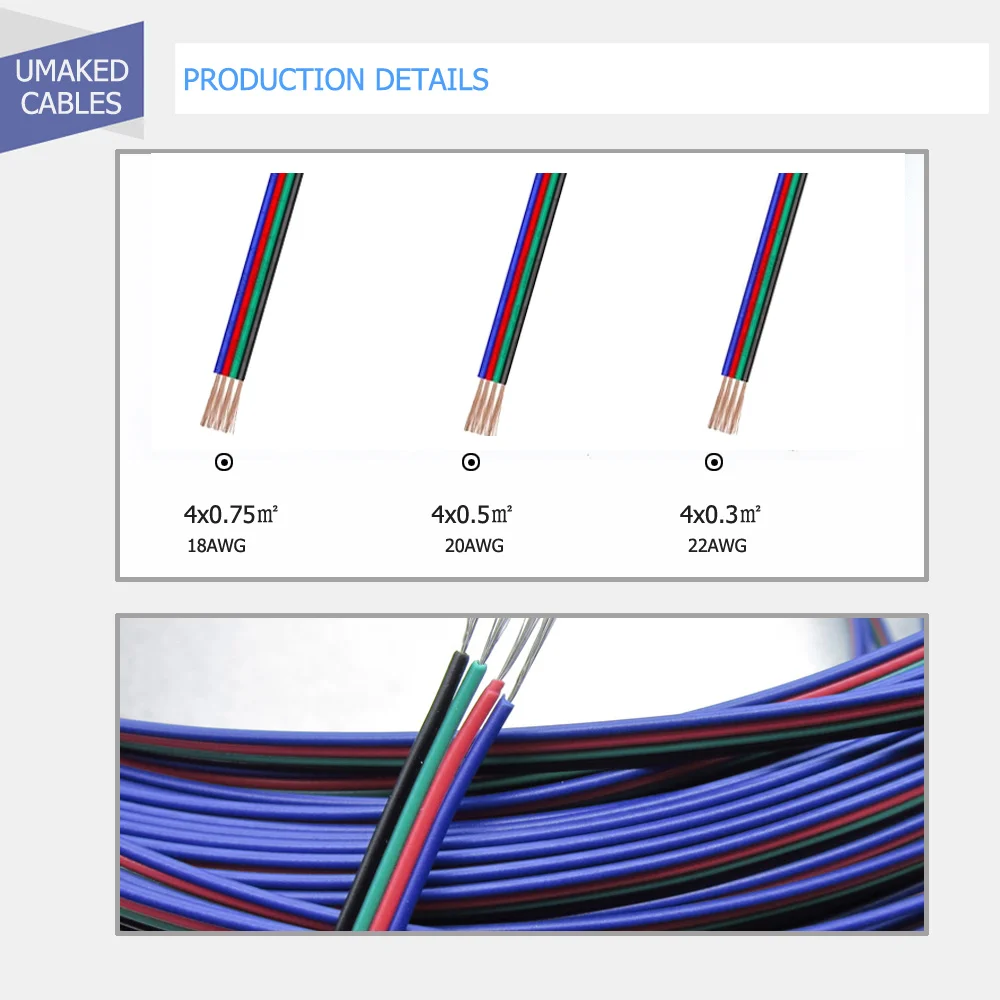 5 м 10 100 светодиодный кабель 22AWG 4Pin Луженая Медь RGB с ПВХ изоляцией проволока 2468