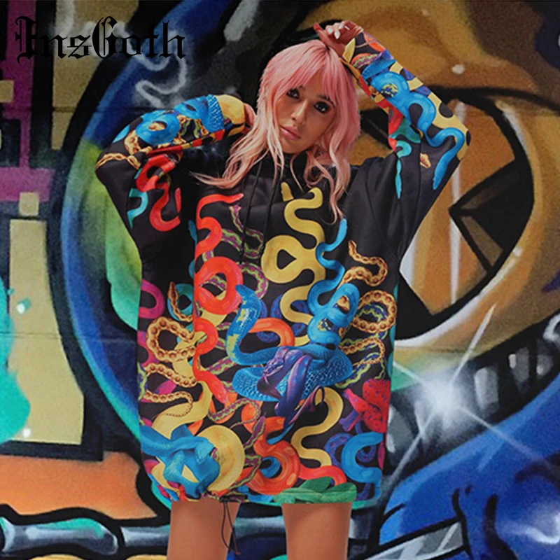 InsGoth, Женская толстовка с капюшоном большого размера, в стиле панк, уличная одежда, Harajuku, свободная, гранж, черного цвета, с принтом граффити, Длинная толстовка с капюшоном, пуловер