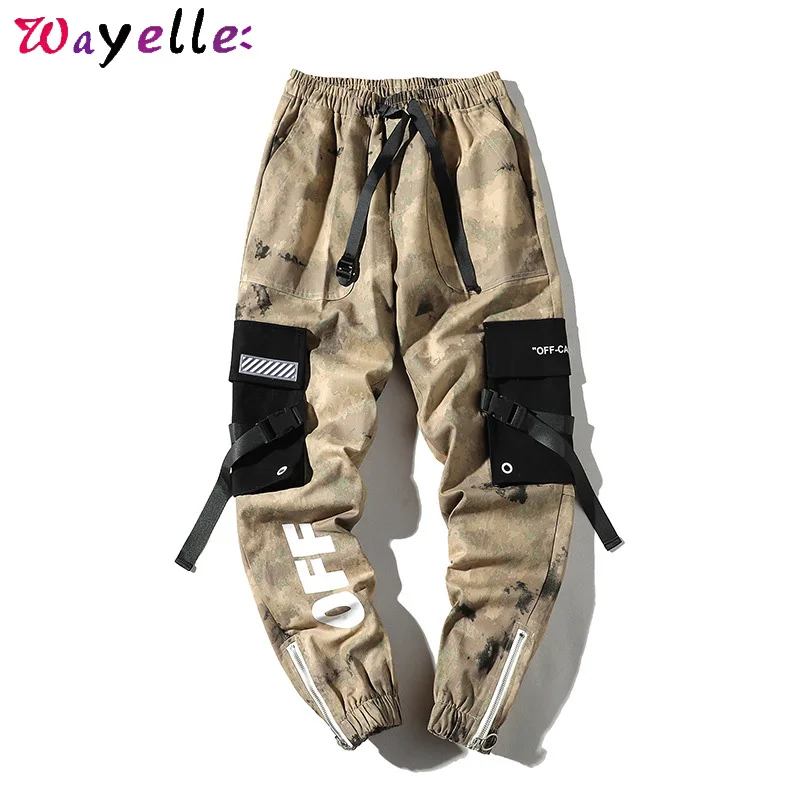 Мужские брюки с лентами для хип-хоп, уличная одежда, мужские камуфляжные брюки, мужские спортивные брюки, мужские брюки-карго, мужские шаровары, брюки