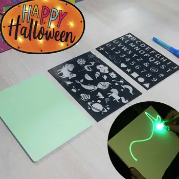 

Happy Halloween A4 flashing light drawing board cheap toys led painting drawing board new style drawing kits for Children