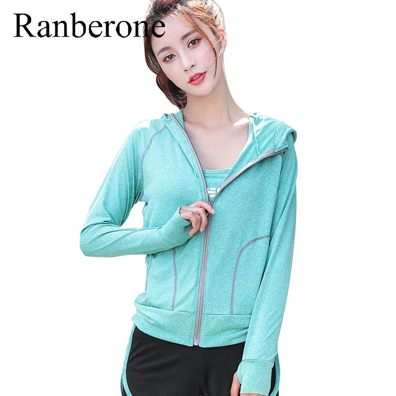 

Women Hooded Running Jacket Zipper Long Sleeve Sweatshirt Ladies Quick Dry Yoga Sports Fitness Gym Shirts Training Sportswear