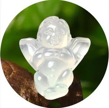 

LETSFUN Fine Jewelry Natural Clear Small Agate Jade Cute Angel Lucky Pendant Necklace Jewelry 23x29mm Free Shipping