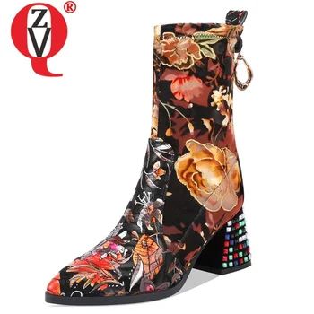 

ZVQ winter new fashion sexy mid calf boots outside high heels pointed toe kid suede crystal women shoes drop shipping size 33-40