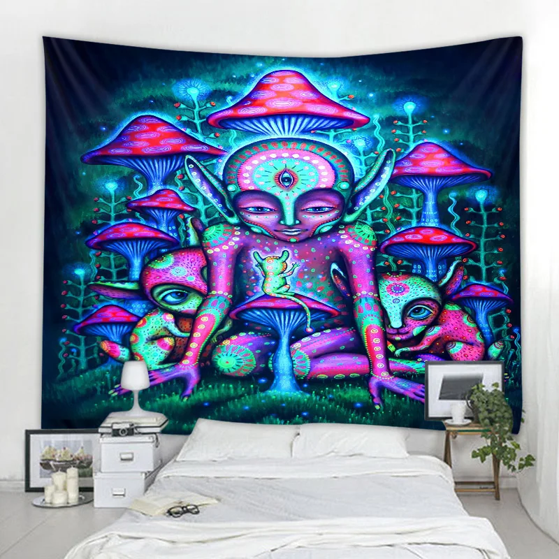 Arazzi Da Parete Nero Arazzo Colorato Con Motivo Mandala Estetico Da Parete, Stile Arazzo Da Parete Camera Da Letto - Foto 6