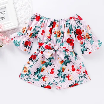 

Emmababy Toddler Baby Girl Clothes Summer Off Shoulder Flower Print Short Sleeve Romper Jumpsuit One-Piece Outfit Summer Clothes