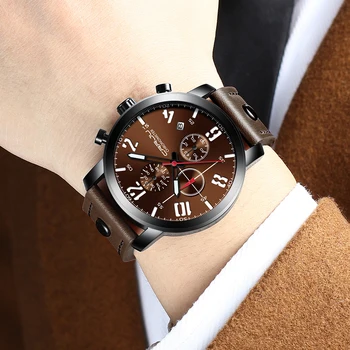 

CRRJU brand Fashion chronograph Men Watches Sport 3-SUB Dial Waterproof Luminous Leather Strap WristWatches Erkek Kol Saati