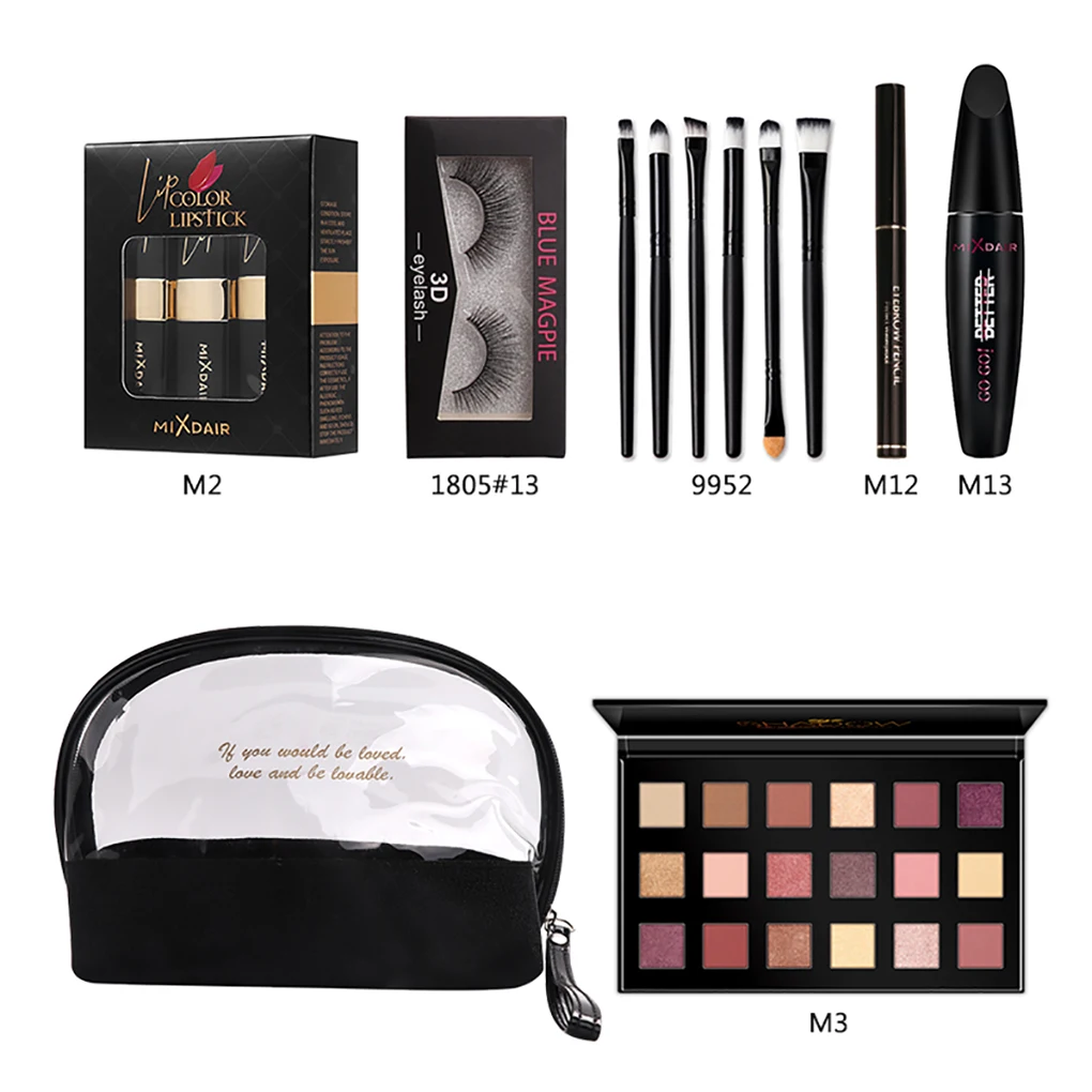 

Makeup Set Lipstick False Eyelashes Mascara Cream Eyeshadow Palette Brushes Kit Comestic Bag