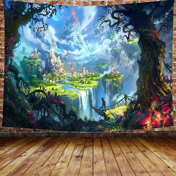 

Psychedelic Tapestry Mushroom Castle Tapestry Fairy Tale Tapestry Forest Wall Hanging Scenery Tapestries for Bedroom Decor