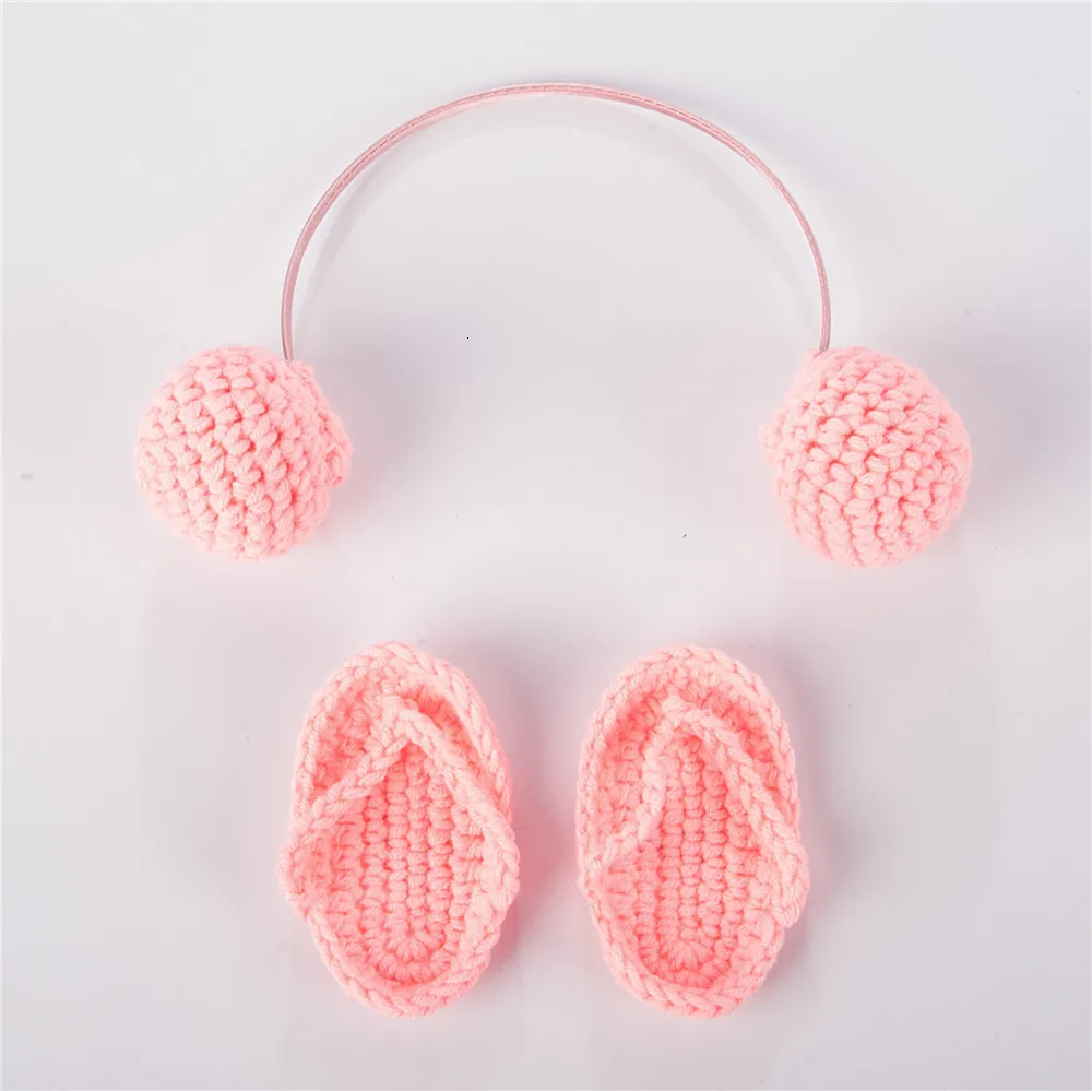 pink Вязаные мини-тапочки; гарнитура для новорожденных; фон для фотосъемки; милые Вьетнамки с наушниками; аксессуары для детской фотосъемки; студийный аксессуар для малышей - Цвет: pink