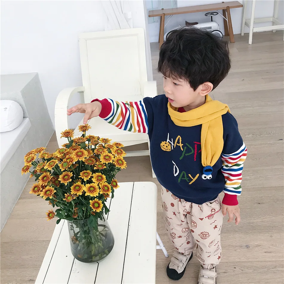 Tonytaobaby/ Зимний Детский свитер с шарфом для мальчиков и девочек, комплект из 2 предметов