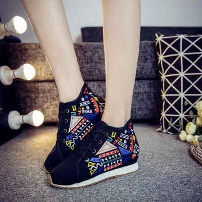 Flash Sale Women's Shoes Canvas Embroidered Sports-Girl Casual Geometric Increase Tourism y5K6WD60r