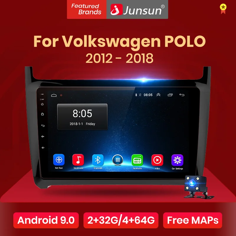 Junsun V1 2G+ 32G Android 9,0 для Volkswagen POLO 2012- автомобильный Радио мультимедийный видео плеер gps RDS 2 din dvd