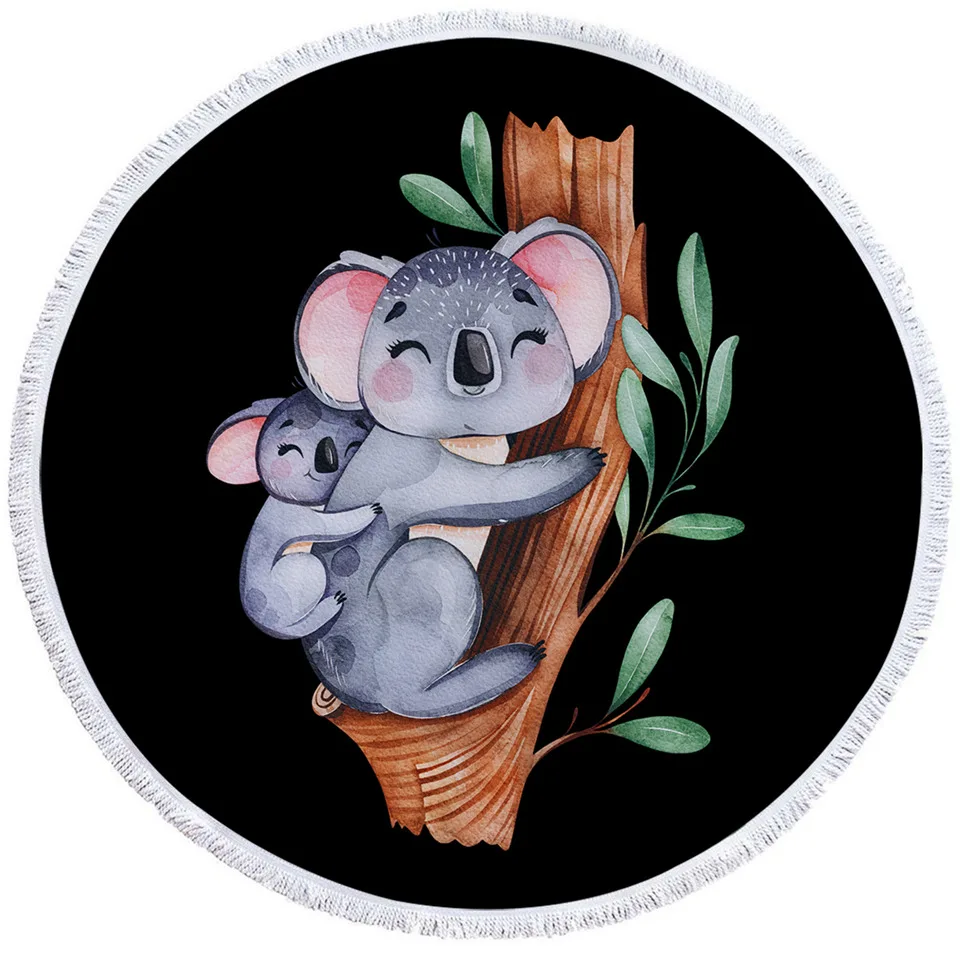 001 - Towel BeddingOutlet коала семейное круглое полотенце пляжное полотенце с изображением героев мультфильмов Эвкалиптовое Дерево лист летнее одеяло акварельный гобелен с животными Toalla - Цвет: 001 - Towel