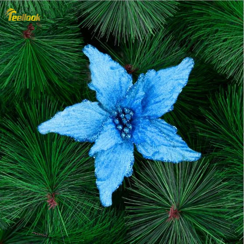 Teellook 5pcs handmade Christmas flower Christmas wreath rattan Christmas tree flower decoration