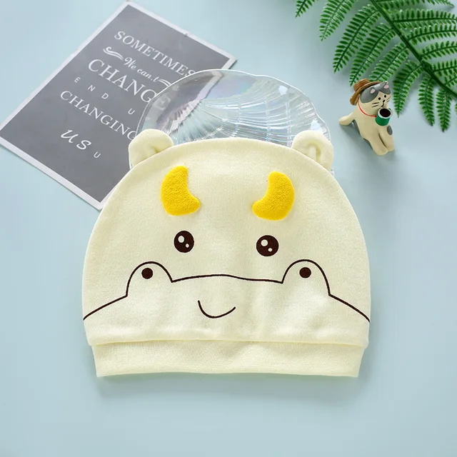 Four Seasons Kids Newborn Baby Hats 100% Cotton Cap 40 Color Cartoon Cute Printed Hat Suitable for 0-12 Months Baby Accessories baby yellow