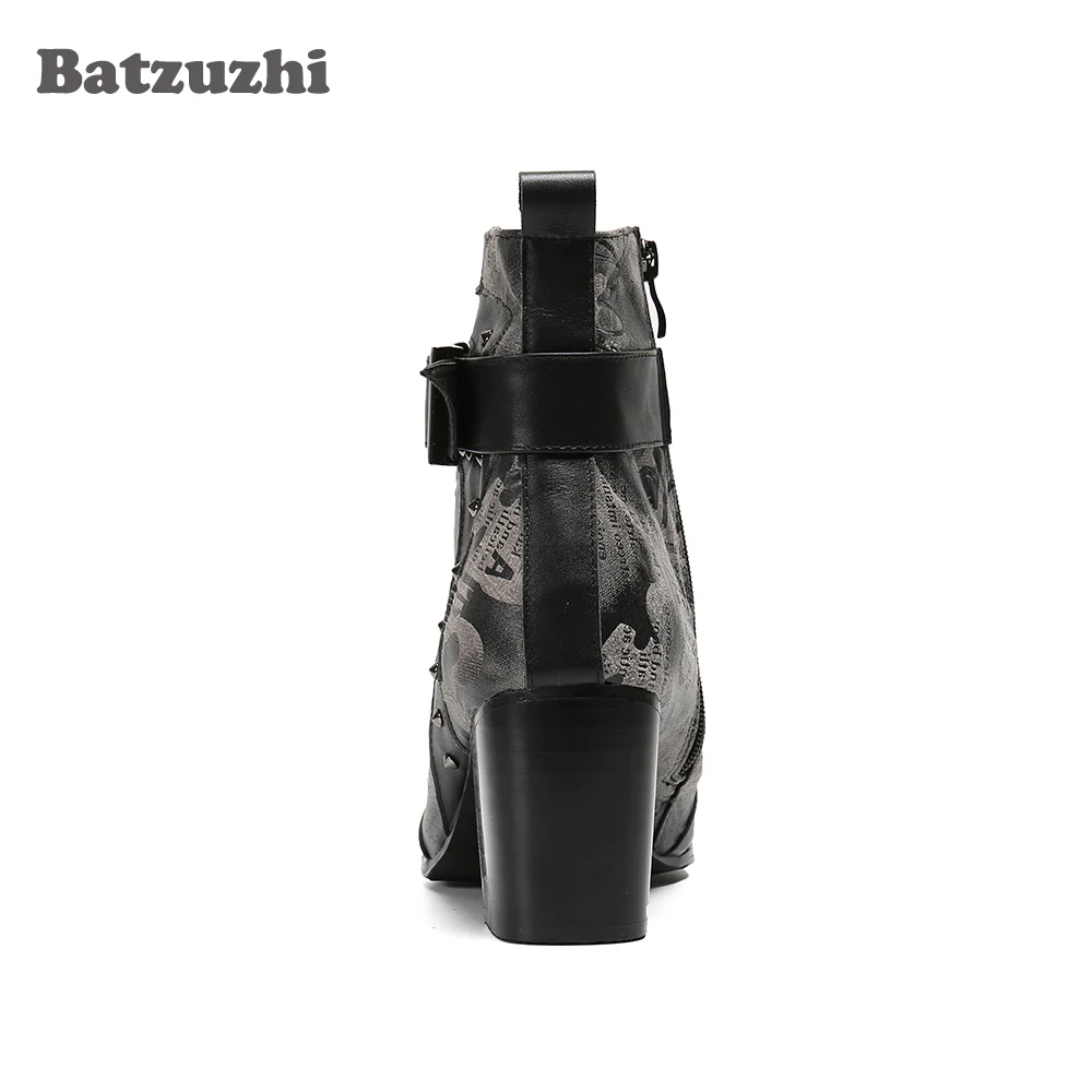 Batzuzhi 7.5CM High Heels Men's Boots Pointed Toe Short Ankle Genuine Leather Boots Men Business Party Boots Men Botas Hombre!