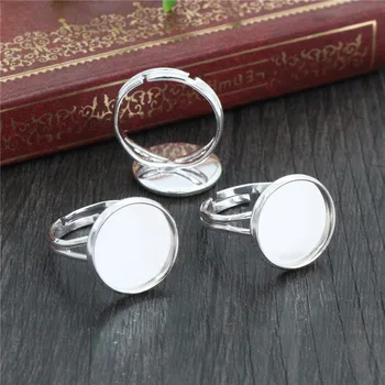 

14mm 10pcs Bright Silver Plated Brass Adjustable Ring Settings Blank/Base,Fit 14mm Glass Cabochons,Buttons;Ring Bezels -K6-21