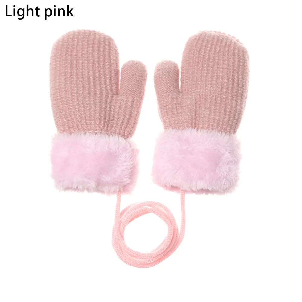 light pink 1Pair New Winter Boys Girls Cute Knitted Gloves Warm Rope Full Finger Mittens Gloves for Children Toddler Kids Gloves - Цвет: light pink