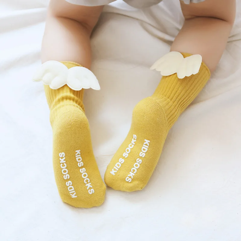 Infant Baby Girl Cotton Socks Kids High Sock Lovely 3D Angel Wing Toddler Anti-slip Socks Solid color Leg Warmer 0-3Years