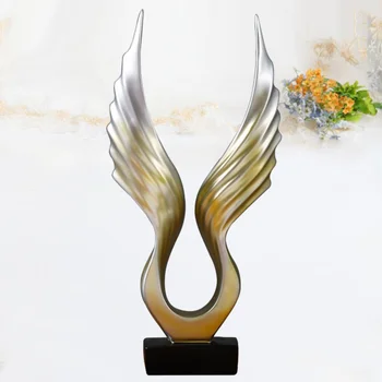 

1Pc Modern Sculpture Angel Wing Statue Resin Sculpture Tabletop Decoration Ornament for Living Room Bedroom Wine Cabinet (Golden