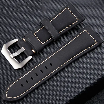 black silver clasp Аксессуары для часов ручной работы, 4 цвета, винтажная натуральная кожа Crazy Horse, 20 мм, 22 мм, 24 мм, 26 мм, ремешок для часов, ремешок для часов и ремешок для часов - Цвет ремешка: black silver clasp