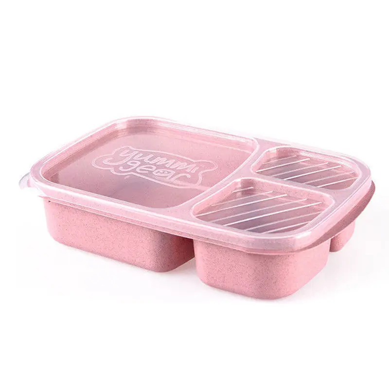 Пшеница микроволновая печь Bento Ланч-бокс для пикника суши Фрукты Еда Ящики для хранения контейнеров Чехол Контейнер Органайзер - Color: Pink
