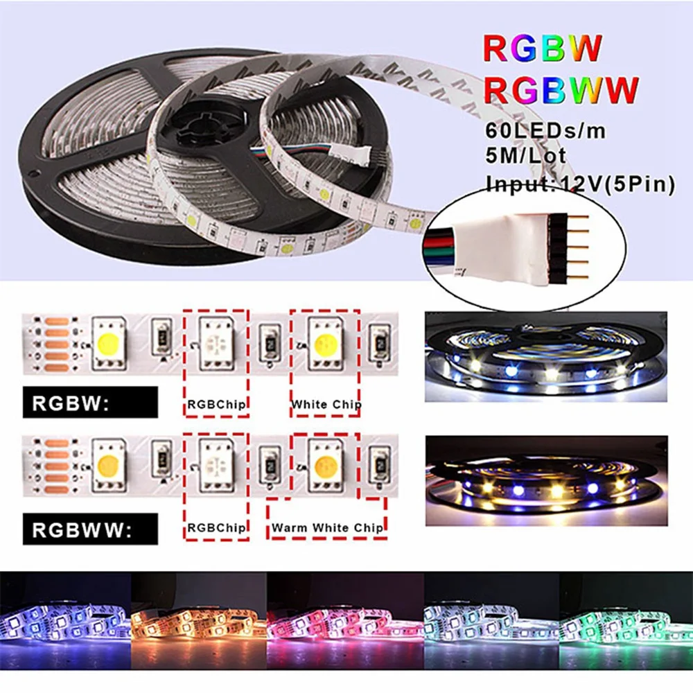 RGBW RGBWW RGB Светодиодная лента WiFi DC 12 В 5050 водонепроницаемый гибкий светодиодный светильник лента 60 светодиодный s/m 5 м IR WiFi контроллер адаптер питания