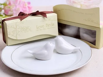 

100Pcs/Lot(50boxes) Event and Party Favors of Love birds Ceramic Salt and Pepper Shakers Wedding favors for Party Decoration