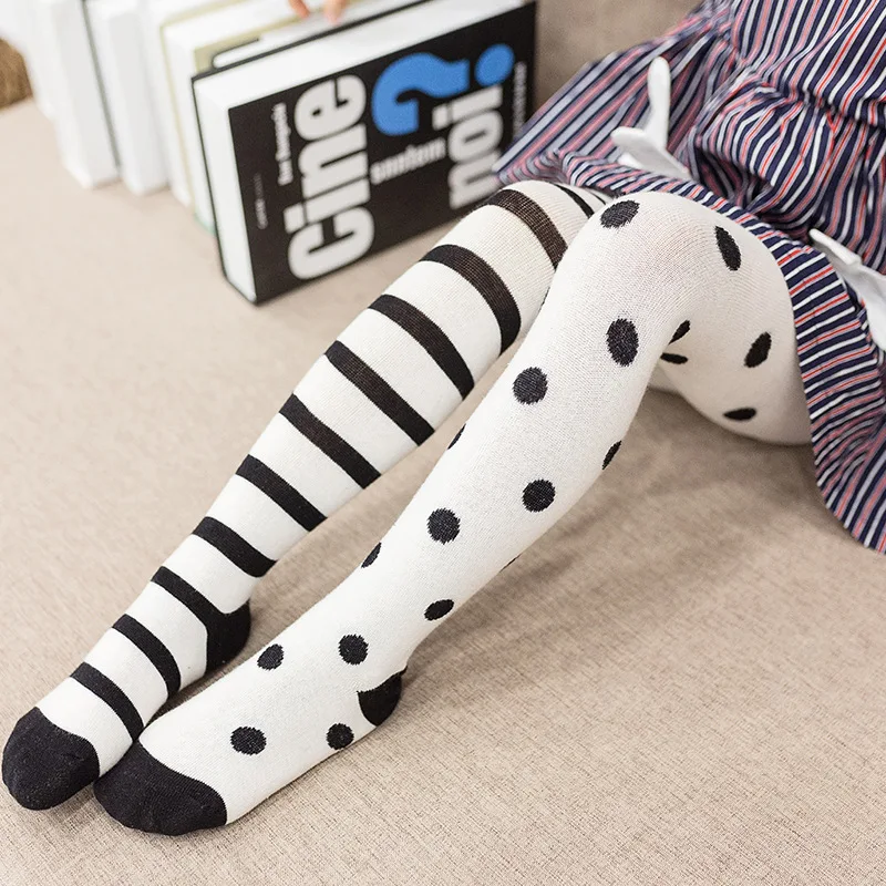 Весна, новые детские колготки, детские колготки для девочек, хлопковые колготки в горошек и полоску для маленьких девочек