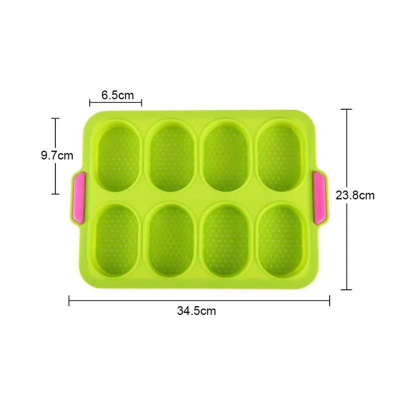New 8 Grids Baguette Loaf Baking Pan Bakery Tools Silicone Non-stick Bread Baking Mold Fench Bread Forms Tray Baking Tray