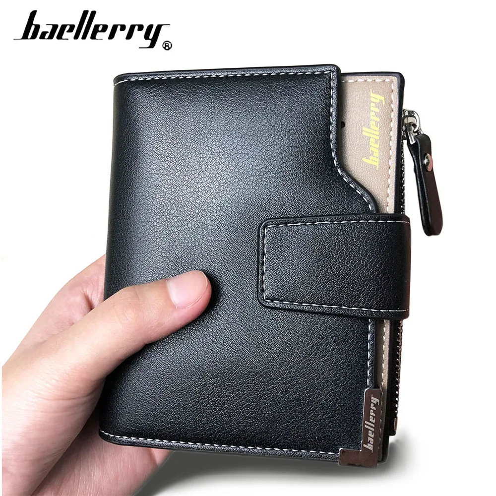 

2020 DESIGN Men Wallets PU Leather Short Zipper Card Photo Holder Style Casual Male Wallets Note Compartmen Luxury Men Purses