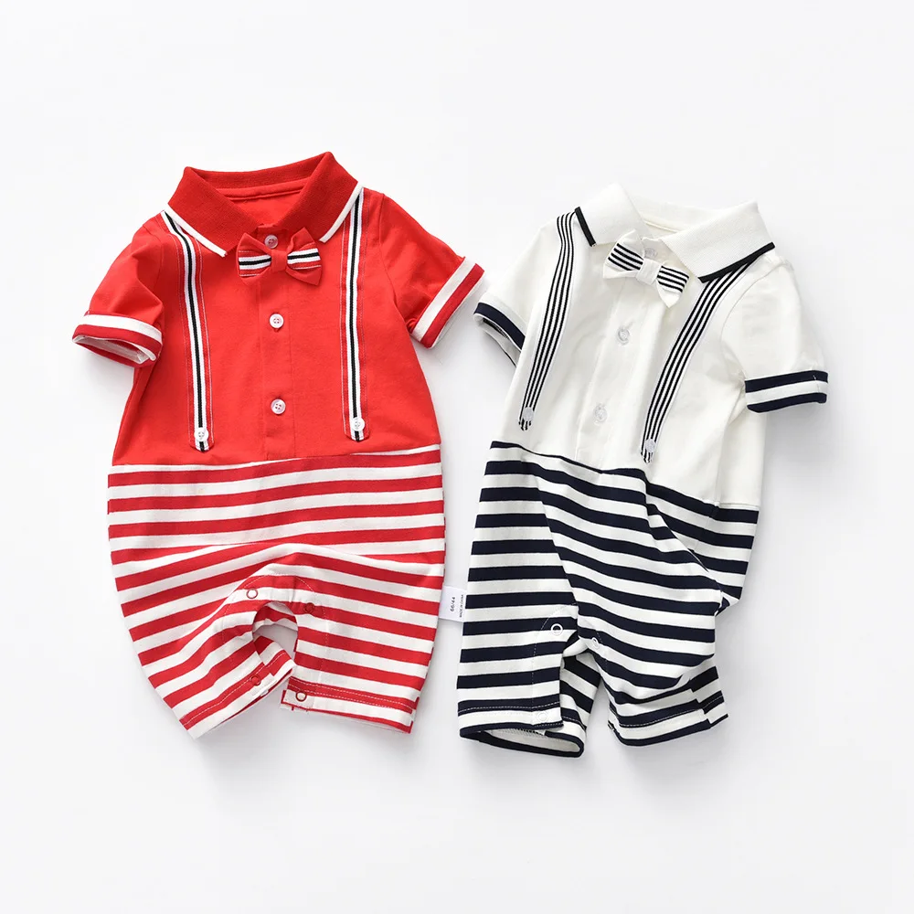 Baby Rompers For Boys Fshion Turn-Down Neck Short Sleeve Newborn Bebes Jumpsuits Sunsuit Toddler Kids Gentlemen Costume