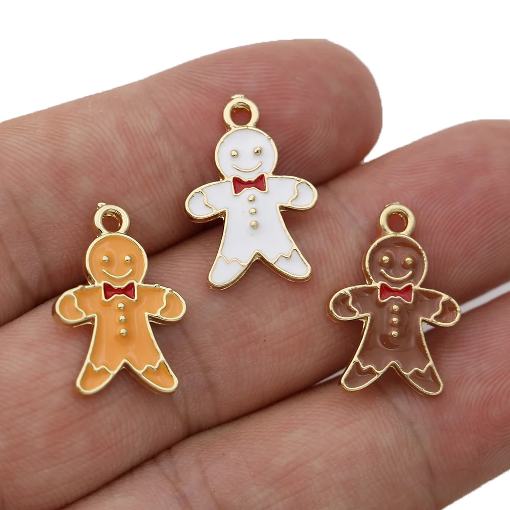 10Pcs Enamel Gold Plated Cookie Man Charm Pendant for Jewelry Making Necklace Bracelet Earrings DIY Accessories Craft 21x14mm