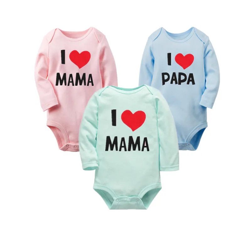 children's thermal underwear solid Print letter I Love Mama Papa Newborn baby pajamas Long Sleeve ropmers Autumn winter warm sleepwear