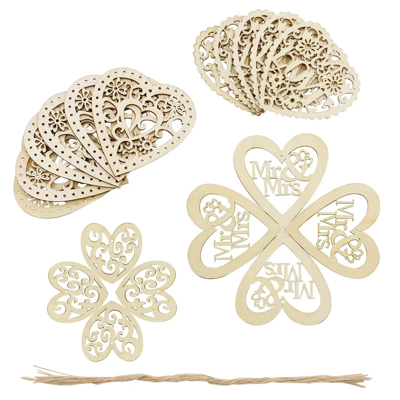 

10Pcs Heart Pattern DIY Handmade Wooden Craft Natural Wooden Slices Rustic Wedding Birthday Decoration Engagement Gift Decor