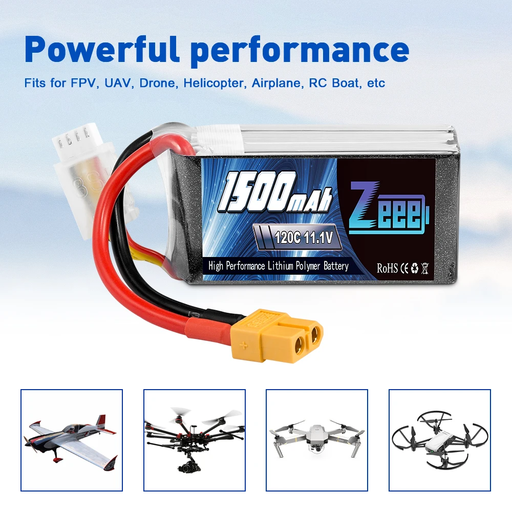 2 шт. Zeee Lipo батарея 11,1 V 120C 1500mAh 3S Мягкий чехол Graphene RC Lipo батарея с XT60 разъем для FPV гоночный беспилотный вертолет