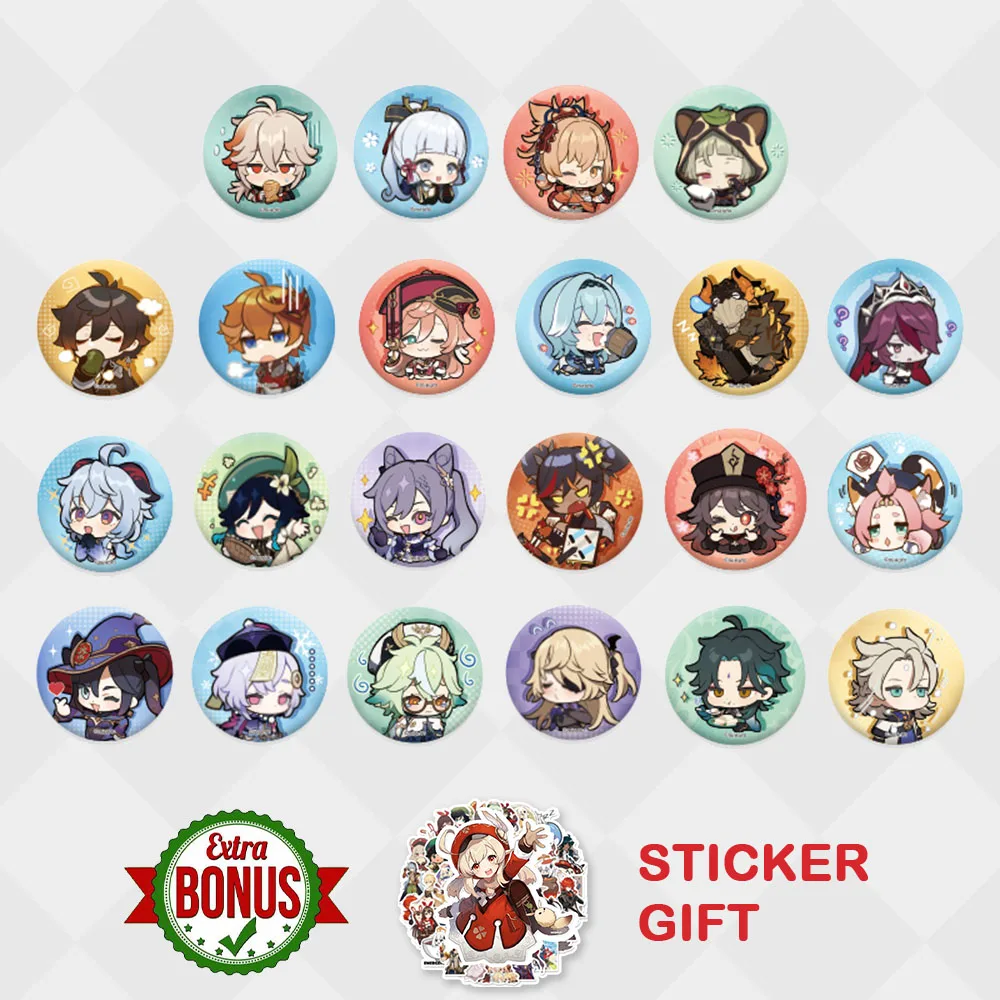 Genshin Impact Badge Chibi Brooch Kazuha Yoimiya Ayaka Xiao Zhongli Hutao Tartaglia Yanfei Ganyu Venti Albedo Pin Decor Gifts