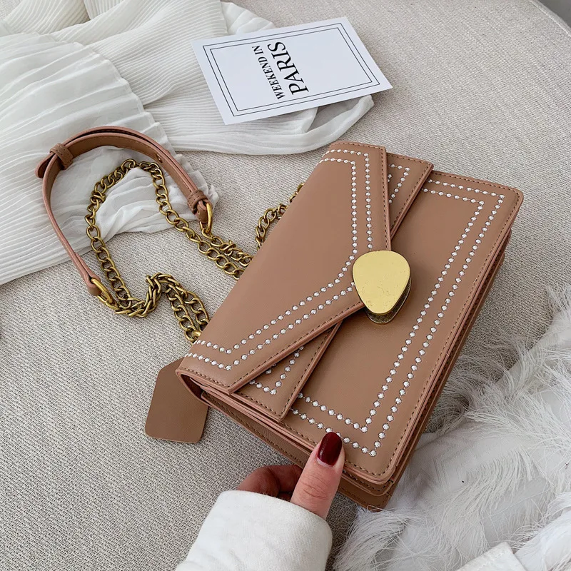 

Small Bag 2020 Fashion Korean-style Textured Shoulder Square Sling Bag Simple Casual Western Style One-Shoulder Chain WOMEN'S Ba