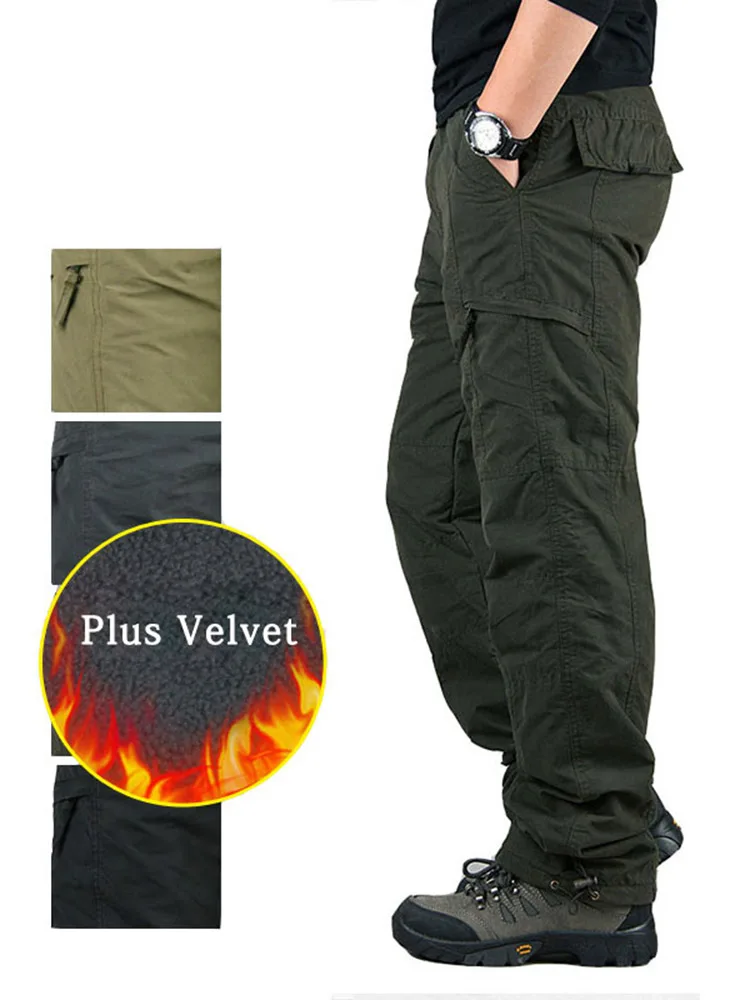 Kaufen 2020 Winter Warme Cargo Hosen Herren Verdicken Fleece Military Hosen Männer Plus Samt Casual Armee Hosen Für männer Jogginghose
