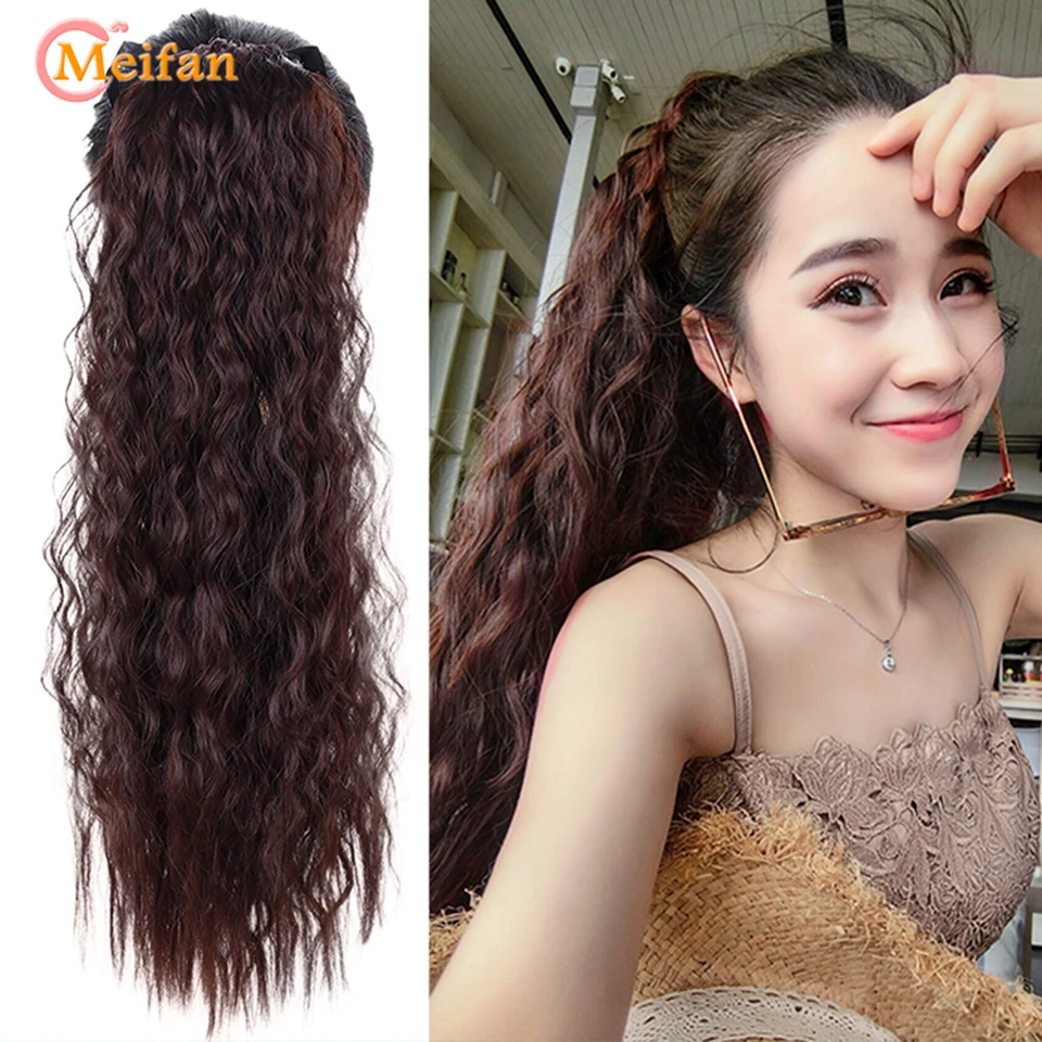 

MEIFAN Long Wavy Synthetic Ponytail Extension for Women Drawstring Strappy Curly Ponytail Clip in Ponytail Extension HairPieces