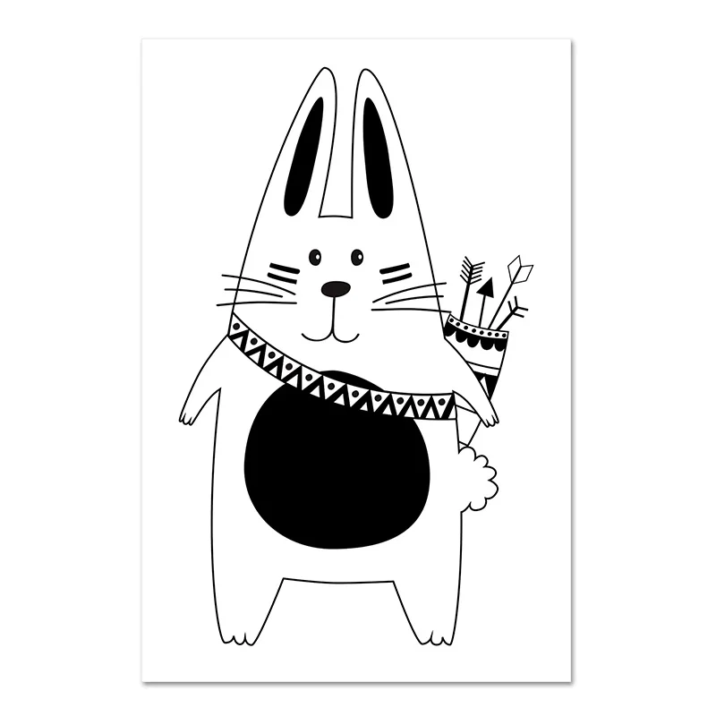 Black-White-Cartoon-Bear-Rabbit-Baby-Nursery-Wall-Art-Canvas-Poster-Custom-Name-Print-Painting-Nordic (8)