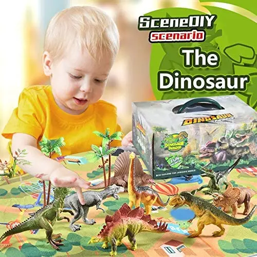 Dinosaur Toys 3D Educational Realistic Dinosaur playset, Activity Play Mat to Create a Dino World Including T-Rex Triceratops 3