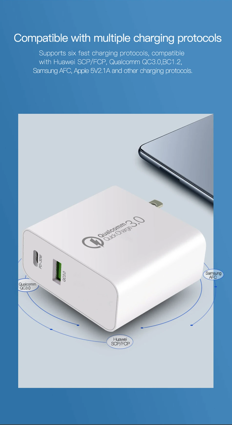 Amstar 48 Вт Быстрая зарядка QC4.0 3,0 USB зарядное устройство для iPhone 11 samsung 10 huawei PD 30W зарядное устройство type-C Быстрая Зарядка адаптер для путешествий