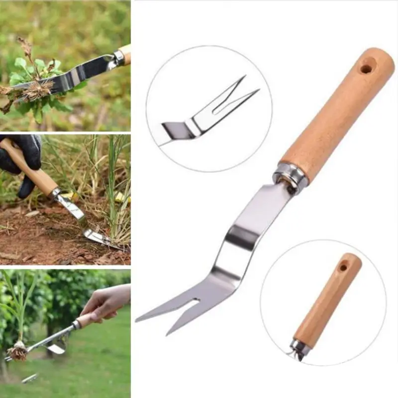

Lightweight Garden Manual Transplanting Weeding Fork Grass Remover Wood Handle Trimming Cultivating Digging Pull Grubber