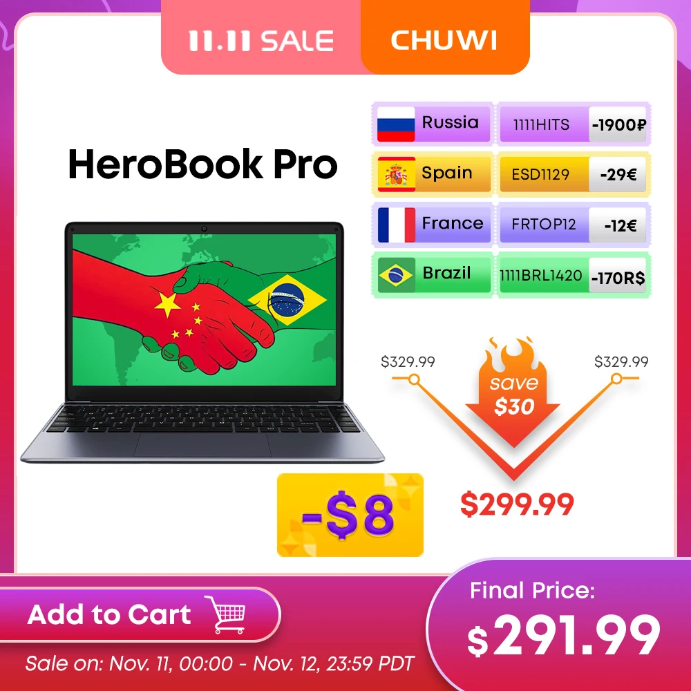 CHUWI HeroBook Pro 14,1 zoll Intel Celeron N4020 Dual core 8GB RAM 256GB SSD 1920x1080 Windows 10 Laptop|Laptops| - AliExpress